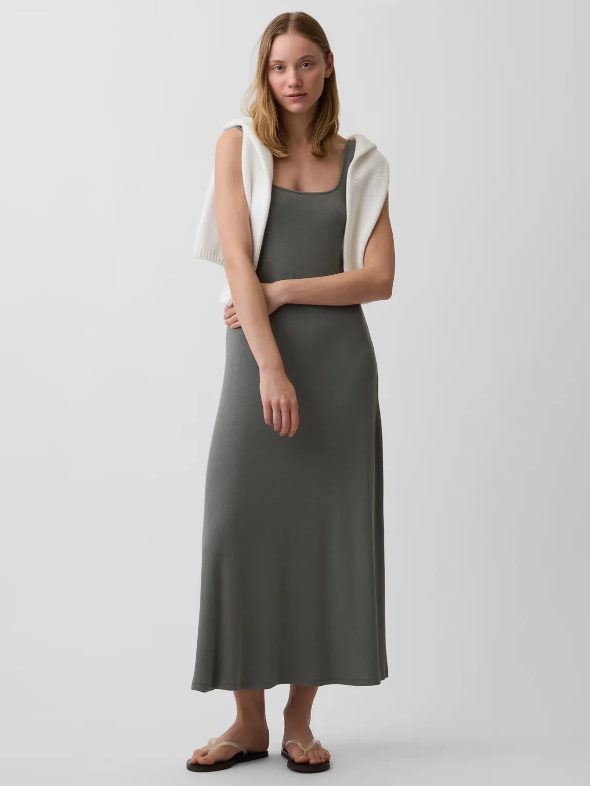 Modern Rib Square-Neck Maxi Dress