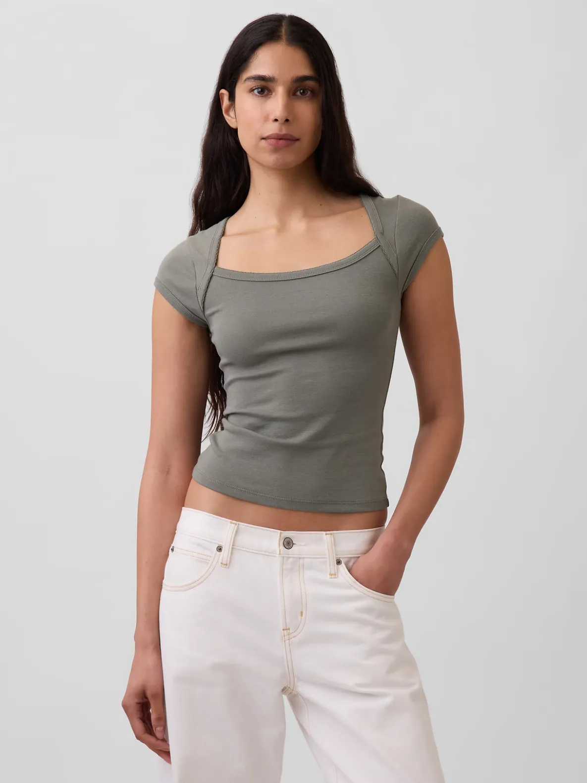 Modern Square-Neck Crop T-Shirt