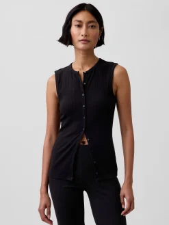 Modern Wide Rib Button-Front Top