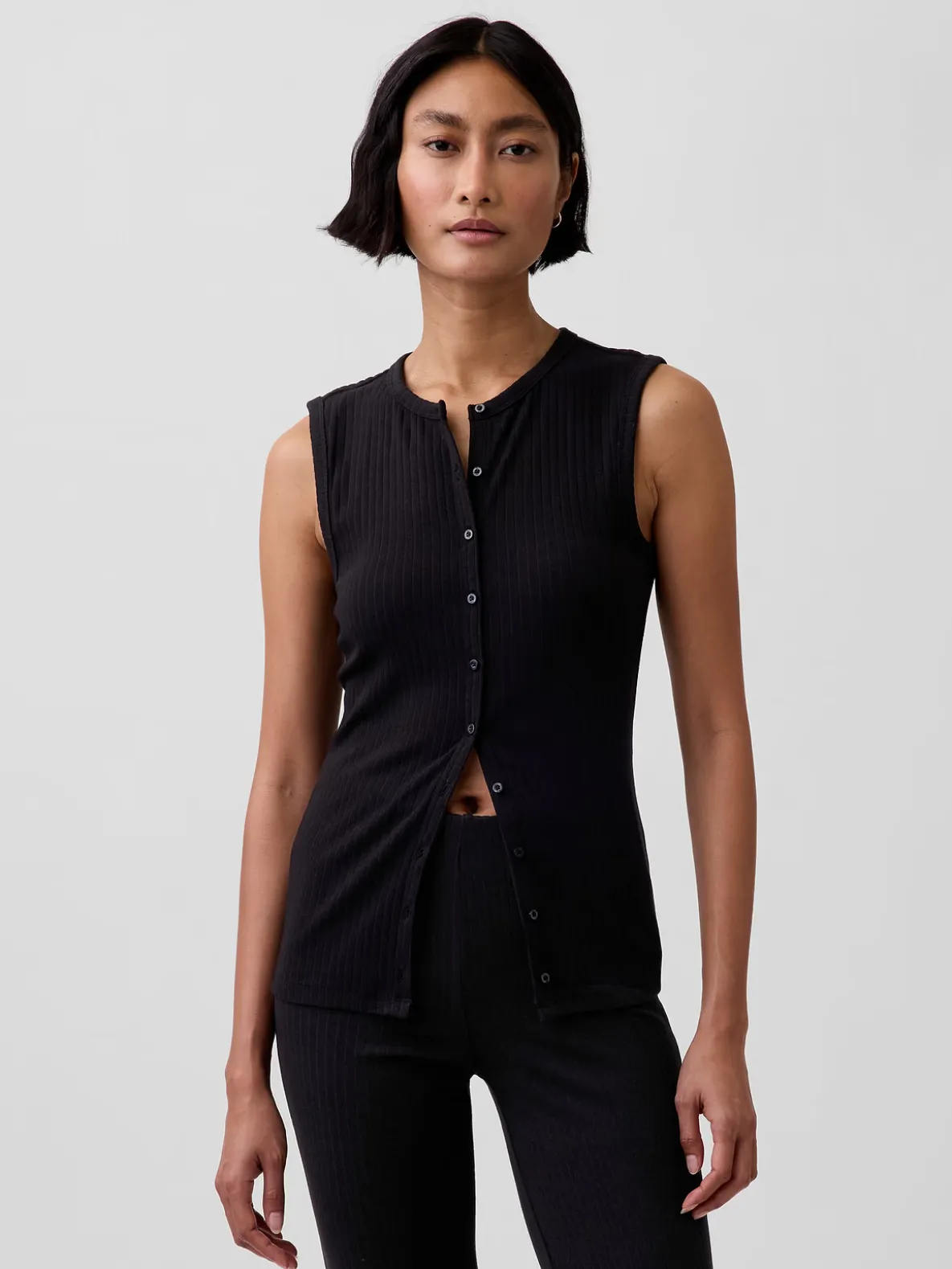 Modern Wide Rib Button-Front Top