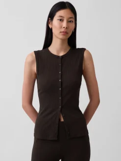 Modern Wide Rib Button-Front Top