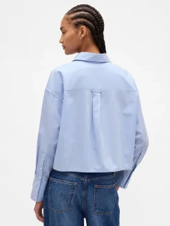 Organic Cotton Embellished Straight-Hem Crop Shirt