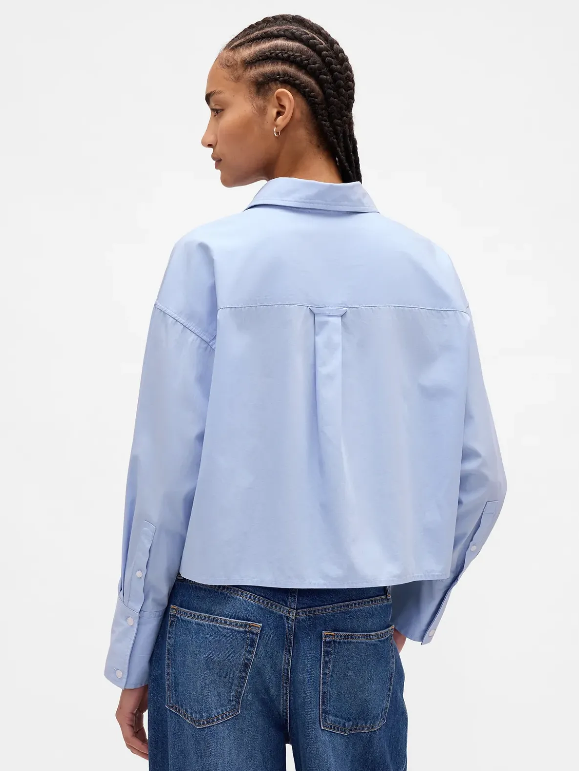 Organic Cotton Embellished Straight-Hem Crop Shirt