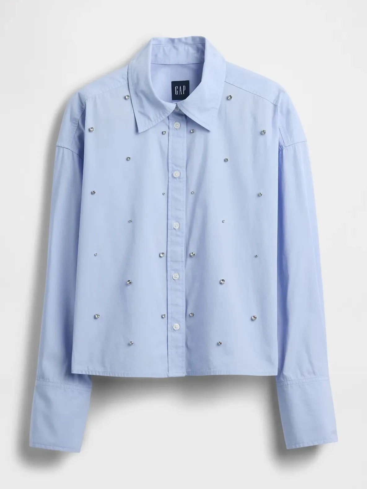 Organic Cotton Embellished Straight-Hem Crop Shirt