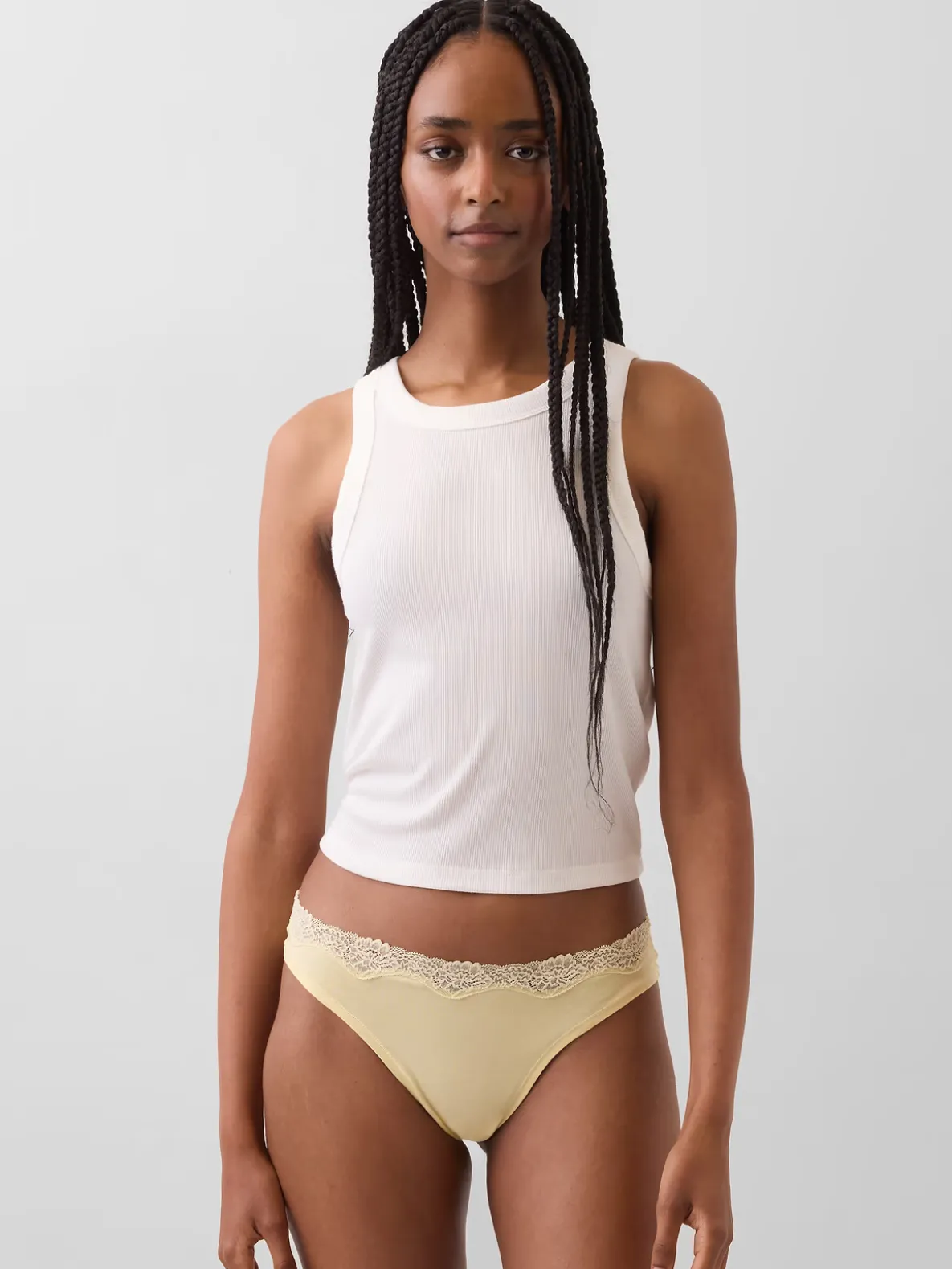 Organic Stretch Cotton Lace-Trim Thong