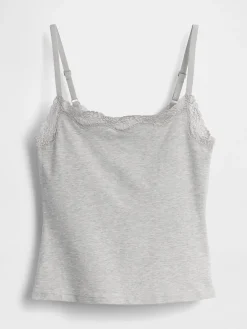 Organic Stretch Cotton Lace-Trim Shelf-Bra Cami