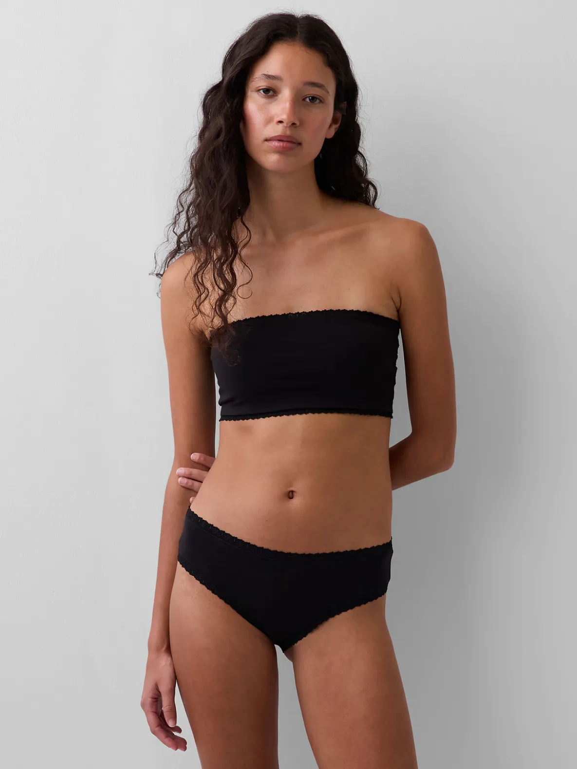 Organic Stretch Cotton Lace-Trim Bandeau Bralette