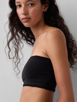 Organic Stretch Cotton Lace-Trim Bandeau Bralette
