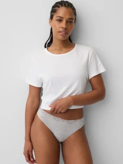 Organic Stretch Cotton Lace-Trim Thong