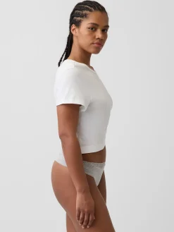 Organic Stretch Cotton Lace-Trim Thong