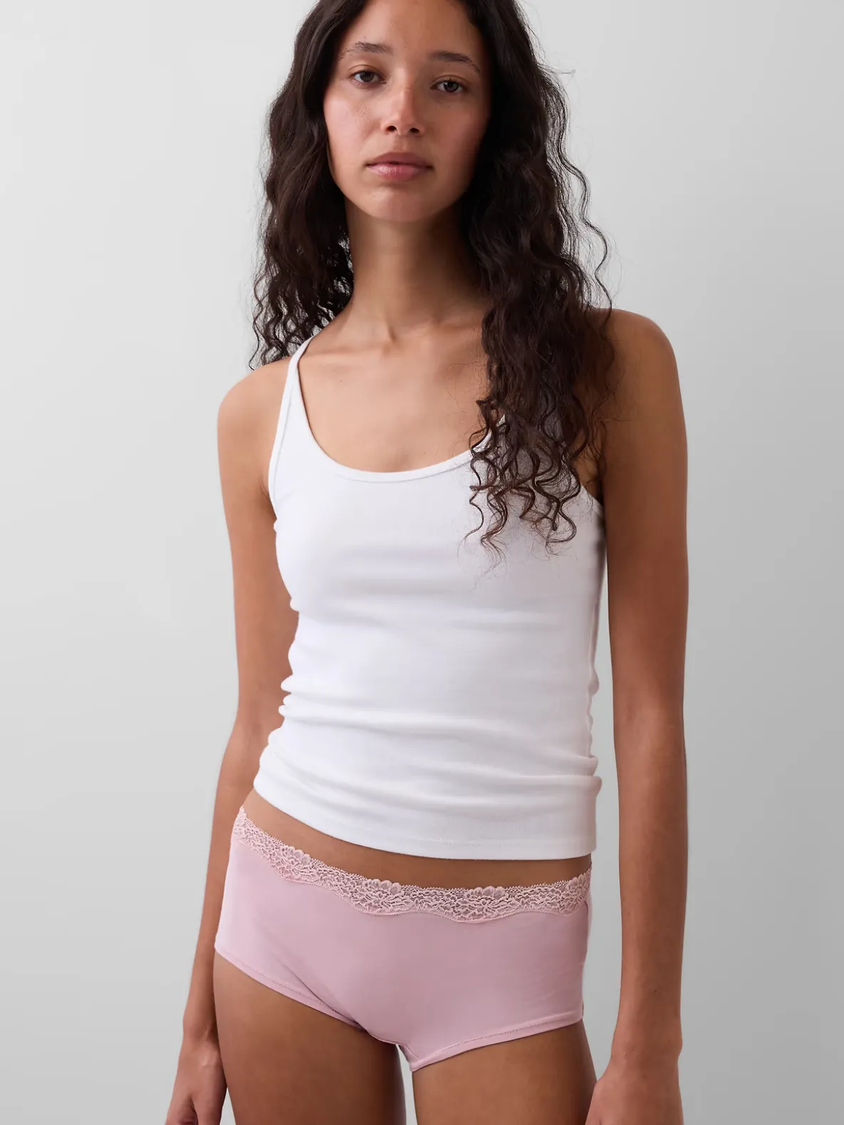 Organic Stretch Cotton Lace-Trim Shorty