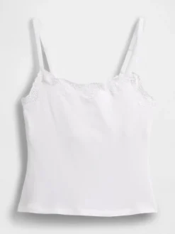 Organic Stretch Cotton Lace-Trim Shelf-Bra Cami