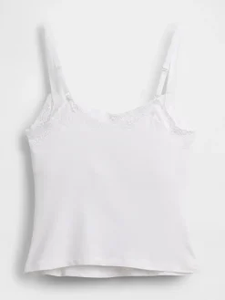 Organic Stretch Cotton Lace-Trim Shelf-Bra Cami