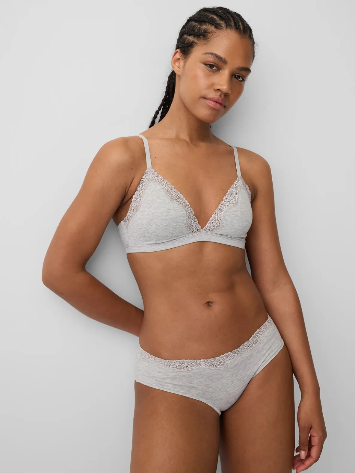 Organic Stretch Cotton Lace-Trim Triangle Bra