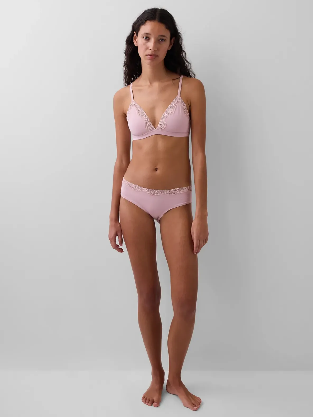 Organic Stretch Cotton Lace-Trim Triangle Bra
