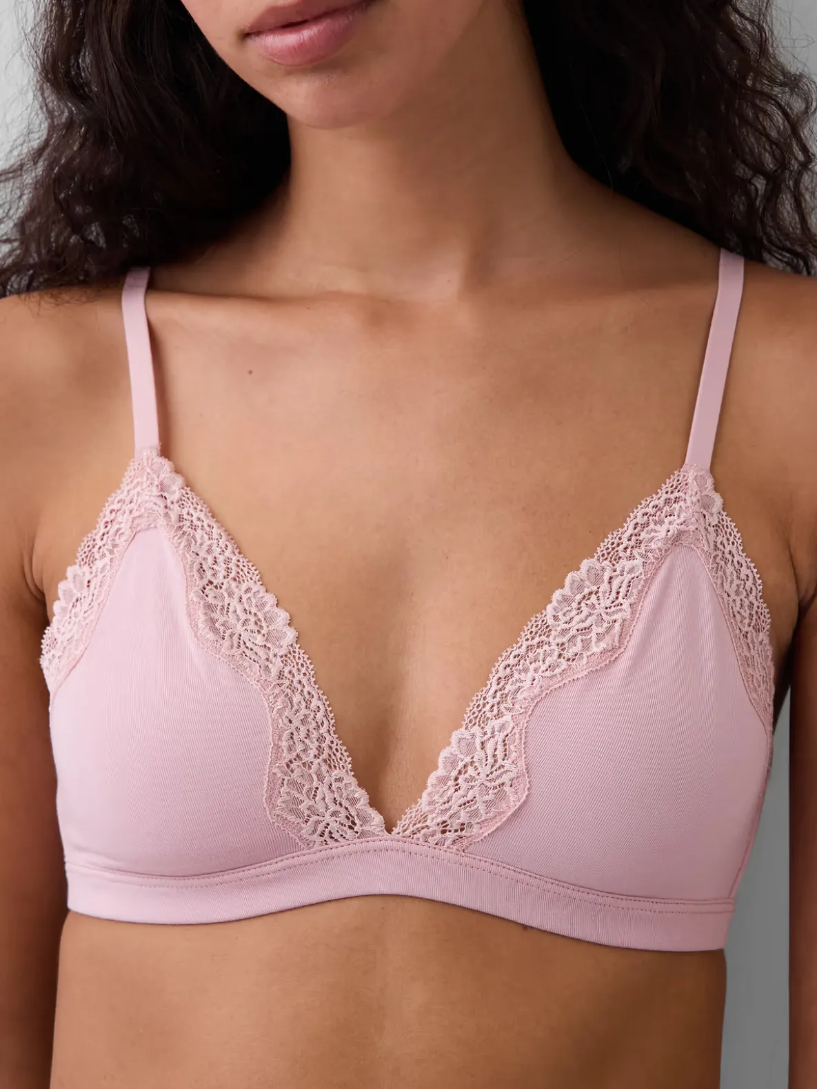 Organic Stretch Cotton Lace-Trim Triangle Bra