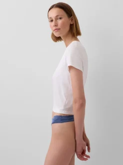 Organic Stretch Cotton Lace-Trim Thong
