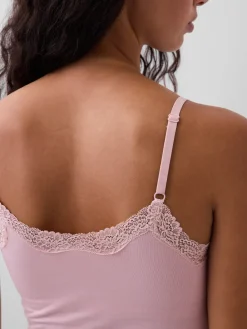 Organic Stretch Cotton Lace-Trim Shelf-Bra Cami