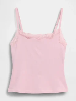Organic Stretch Cotton Lace-Trim Shelf-Bra Cami