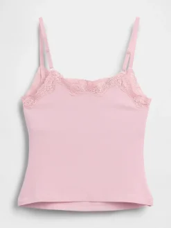 Organic Stretch Cotton Lace-Trim Shelf-Bra Cami