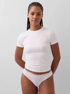 Organic Stretch Cotton Lace-Trim Thong