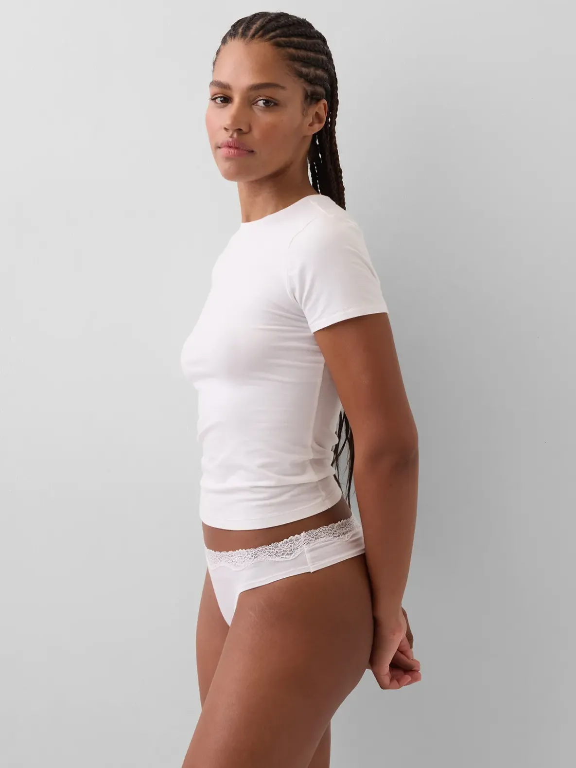 Organic Stretch Cotton Lace-Trim Thong
