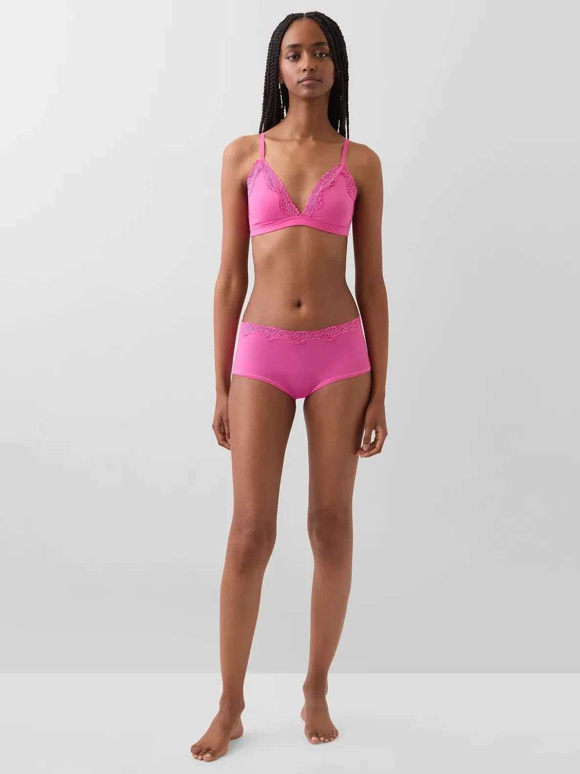 Organic Stretch Cotton Lace-Trim Triangle Bra