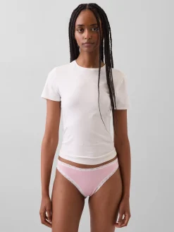 Organic Stretch Cotton Lace-Trim Thong