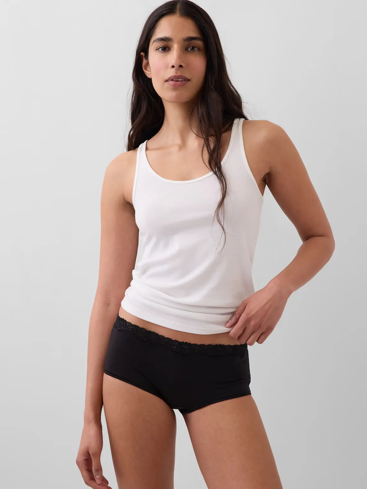 Organic Stretch Cotton Lace-Trim Shorty