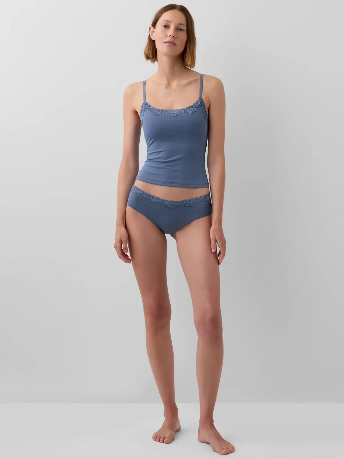 Organic Stretch Cotton Lace-Trim Shelf-Bra Cami