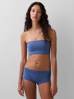 Organic Stretch Cotton Lace-Trim Bandeau Bralette