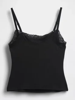 Organic Stretch Cotton Lace-Trim Shelf-Bra Cami
