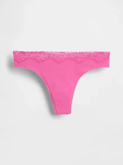 Organic Stretch Cotton Lace-Trim Thong