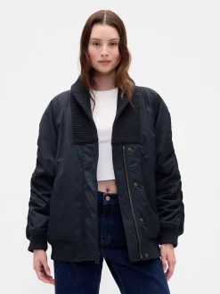 Oversized Knit-Trim Bomber Jacket
