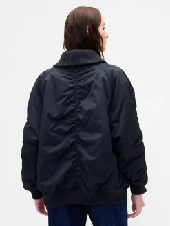Oversized Knit-Trim Bomber Jacket