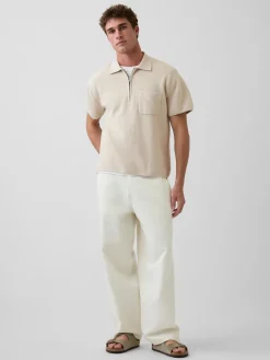 Oversized Quarter-Zip Pocket Polo Sweater