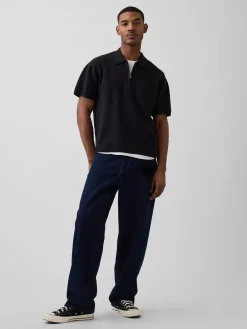 Oversized Quarter-Zip Pocket Polo Sweater