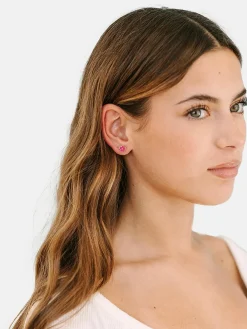 Pierced Co Hot Pink Flower Screwback Earrings
