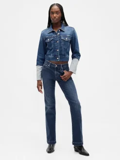 Pin-Cuff Crop Icon Denim Jacket