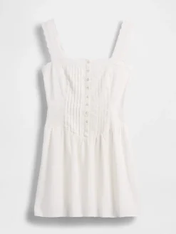 Pintuck Drop-Waist Mini Dress