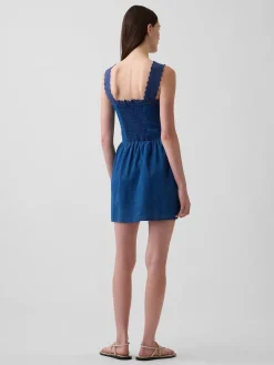 Pintuck Drop-Waist Mini Dress