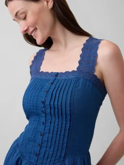Pintuck Drop-Waist Mini Dress