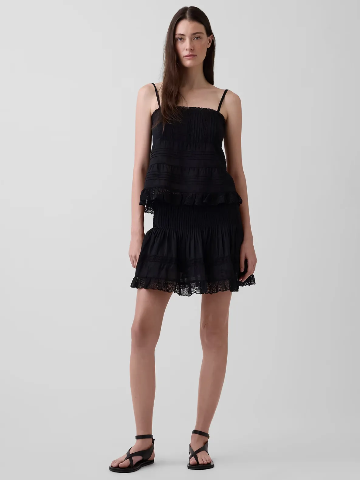 Pintuck Lace-Trim Easy Mini Skort