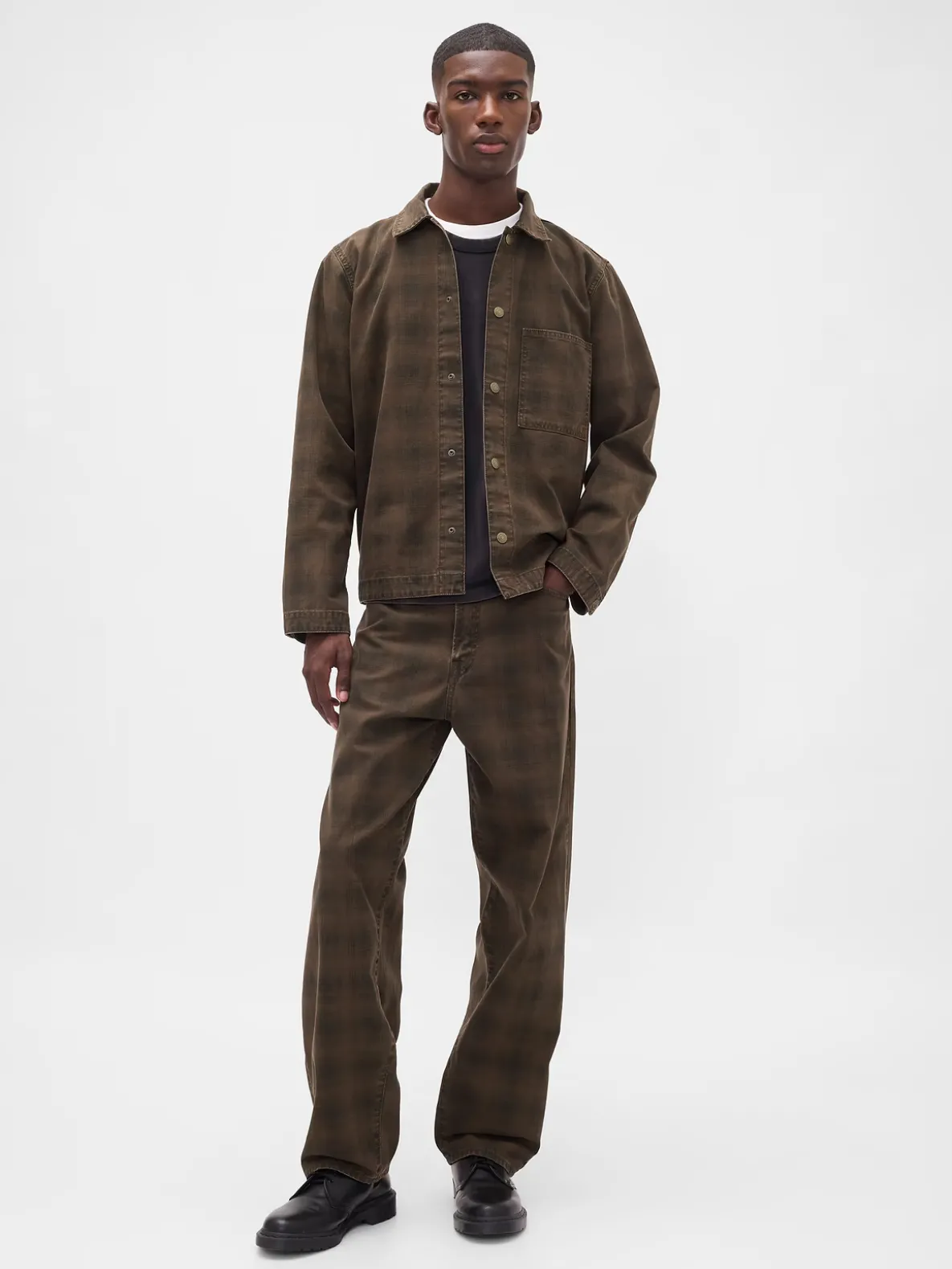 Plaid Canvas Baggy Jeans