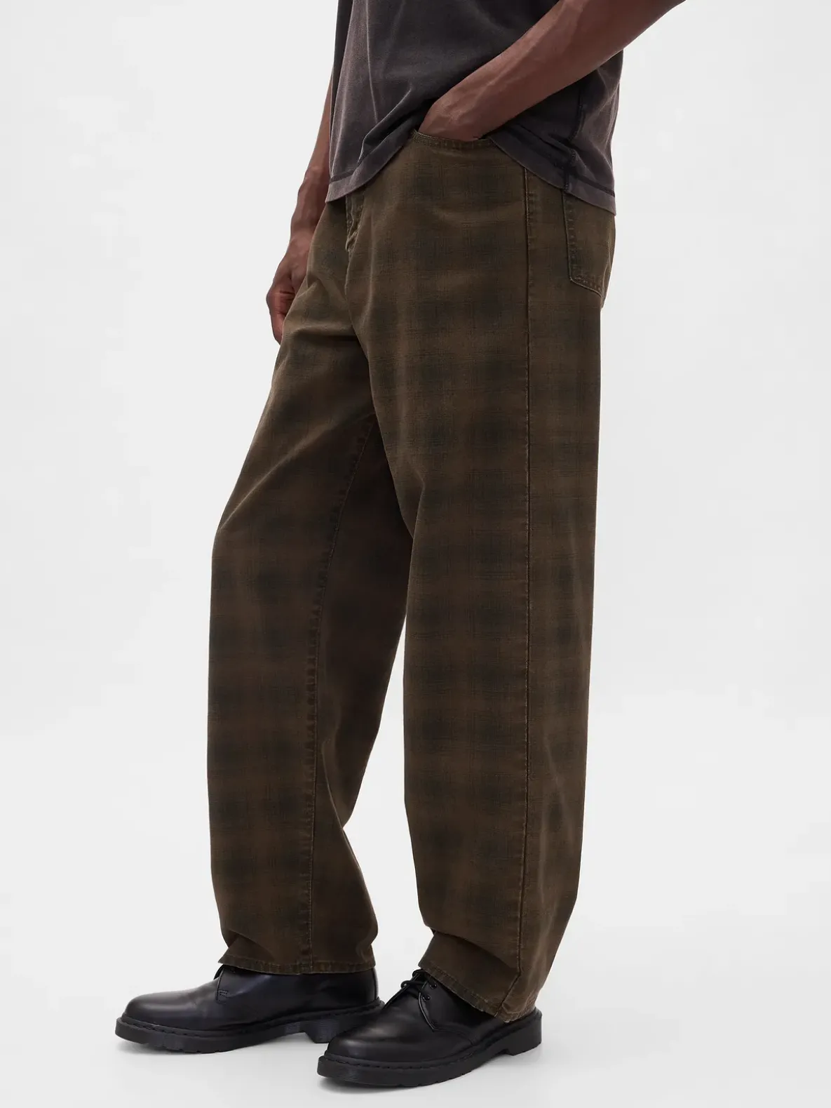 Plaid Canvas Baggy Jeans