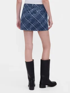 Plaid Denim Mini Skirt
