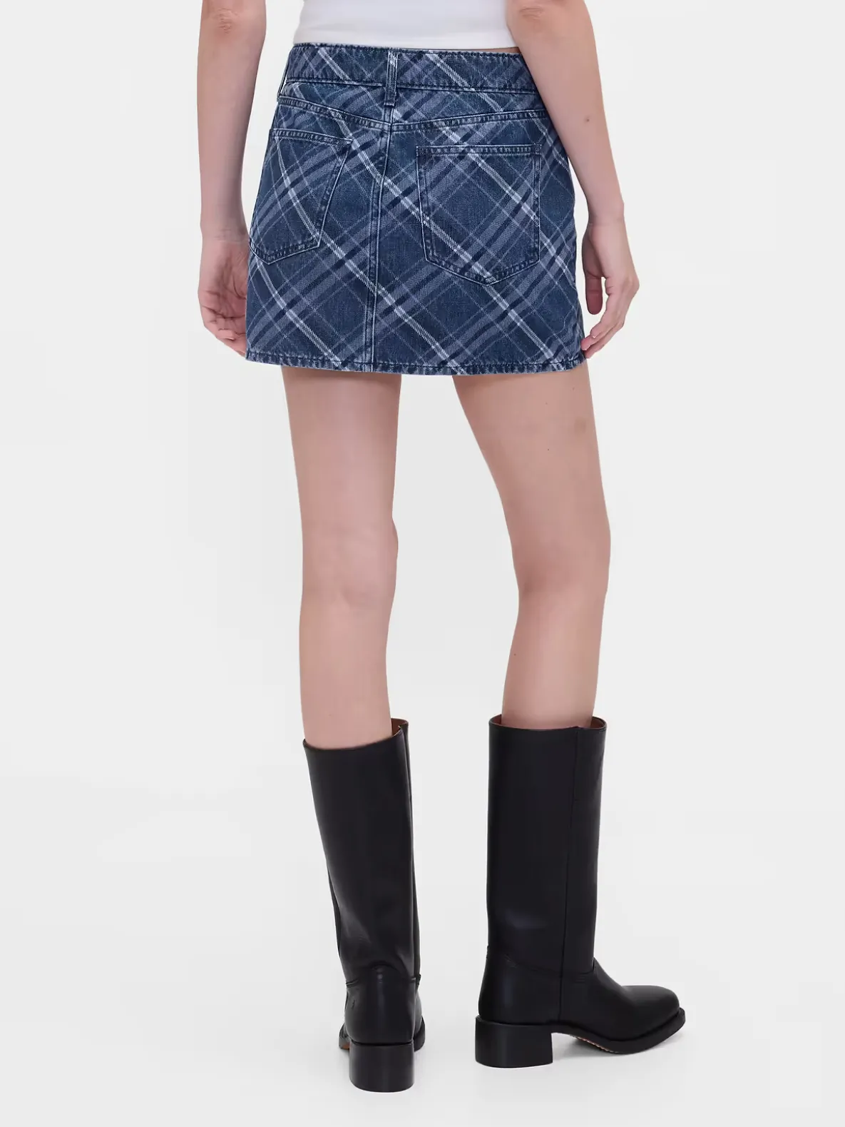 Plaid Denim Mini Skirt