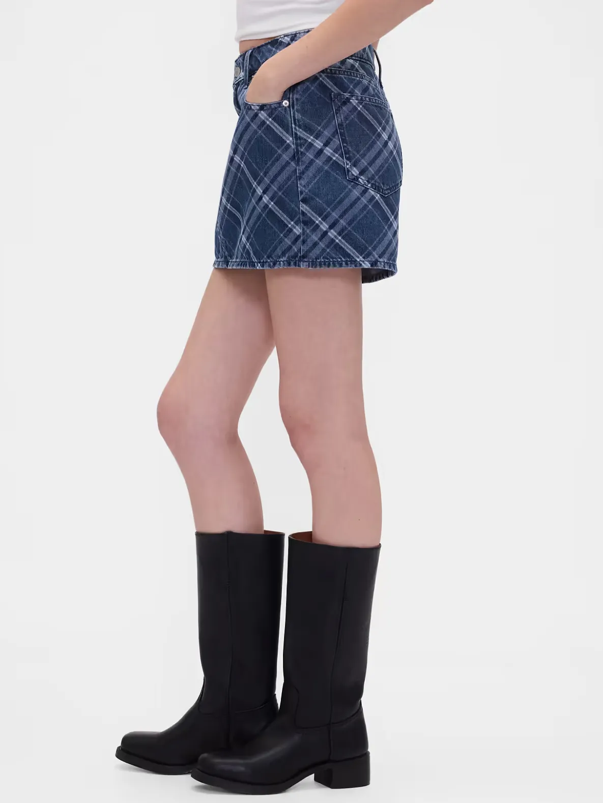 Plaid Denim Mini Skirt