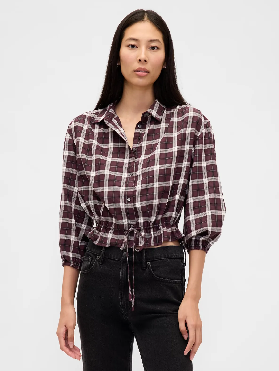 Plaid Tie-Waist Top