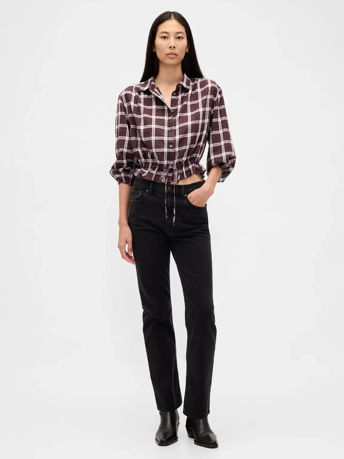 Plaid Tie-Waist Top